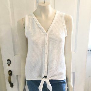 GREEN ENVELOPE Textured Button Tie Tank Top SZ S